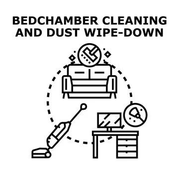 Bedchamber cleaning and dust wipe down concept Stock Illustration