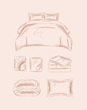 Bedding elements set beige Stock Illustration