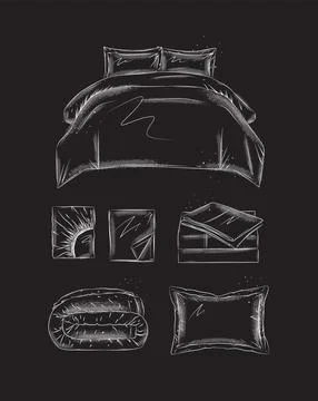 Bedding elements set black Illustrazione stock
