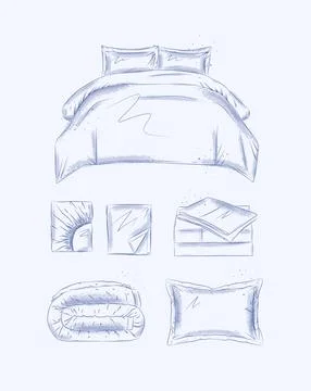 Bedding elements set blue Illustrazione stock