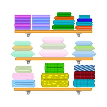 Bedding on shelf isolated on white background. Color bed linen. Stock Illustration