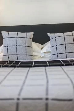 Bedding with Two Pillow Featuring Box Design Stock Photos