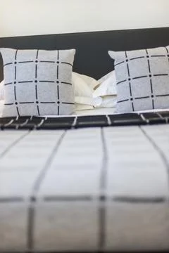 Bedding with Two Pillow Featuring Box Design Stock Photos