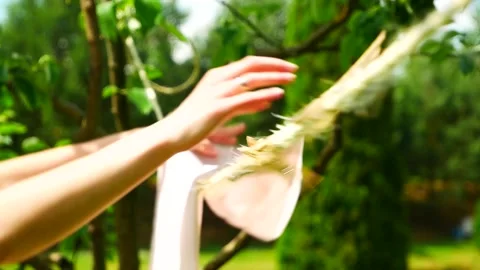 Beddings on Drying rope Stock Footage 138459033