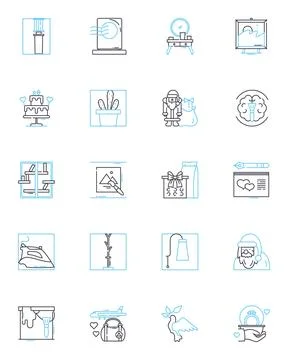 Bedecking linear icons set. Adorn, Embellish, Ornament, Decorate, Trim, Festoon Stock Illustration