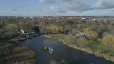 BEDFORD RIVER Side Panning drone aerial footage, Bedfordshire Video stock 86564329