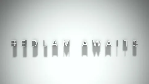 Bedlam awaits 3D title animation white text on a white background Stock Footage 300617909