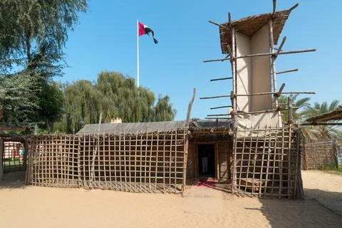 Bedouin house with wind tower at Heritable village Abu Dhabi. Stock Photos