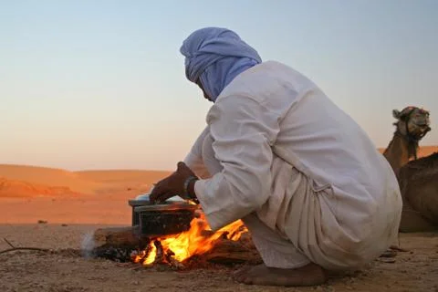 Bedouin making dinner Stock Photos