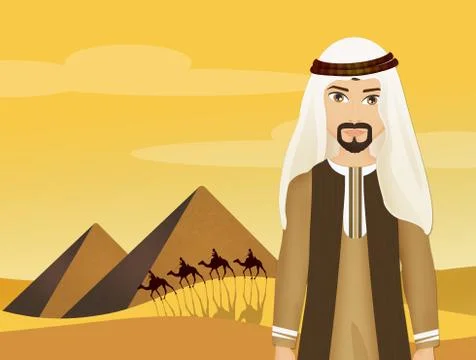Bedouin man in the desert Stock Illustration