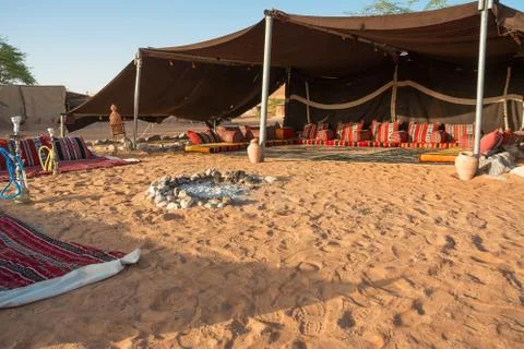 Bedouin tent in the Wahiba Sand Desert in the morning (Oman) Stock Photos