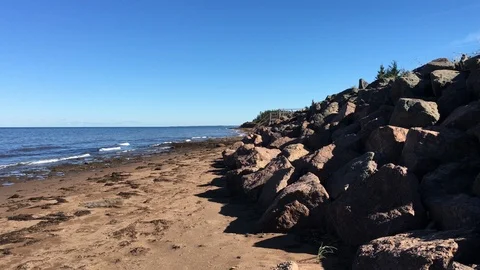 Bedrock on Ocean Shoreline Stock Footage 89958797