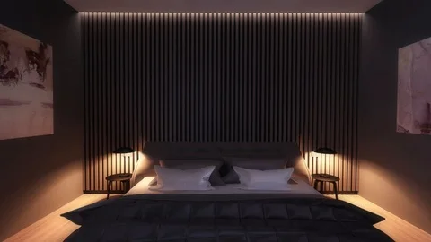 Bedroom 3D Animation Graphics interior design room blurred loft Stock Footage 125245183