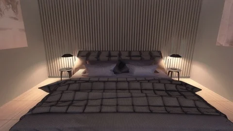 Bedroom 3D Mesh transition Graphics interior design blurred loft Stock Footage 125245381
