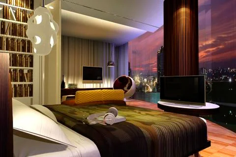 Bedroom, 3d visualization Stock Illustration