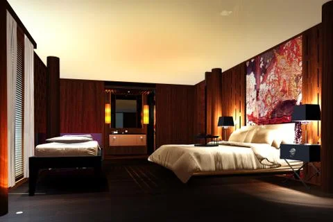 Bedroom, 3d visualization Stock Illustration