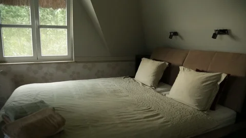 Bedroom And  A Door That Opens Video stock 94348853