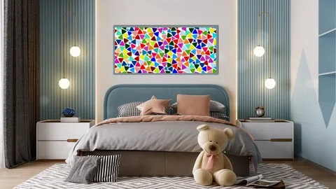 Bedroom with animated shadow and triangle abstract animation Stock Footage 201257620