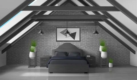 Bedroom attic empty interior modern home mansard Stock Illustration