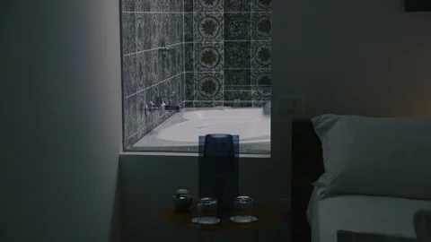 Bedroom with background bathroom Stock Footage 86171932