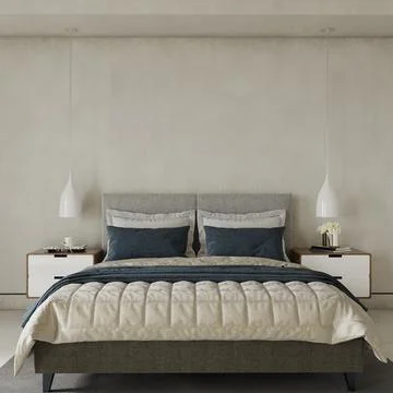 Bedroom with bed, 3d render Stock Illustration