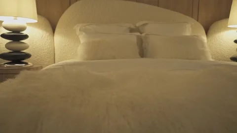 Bedroom with bed, bedside table and lamp in modern style Stock Footage 273142264