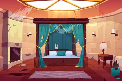 Bedroom in castle or palace. Empty sunny apartment 库存插图