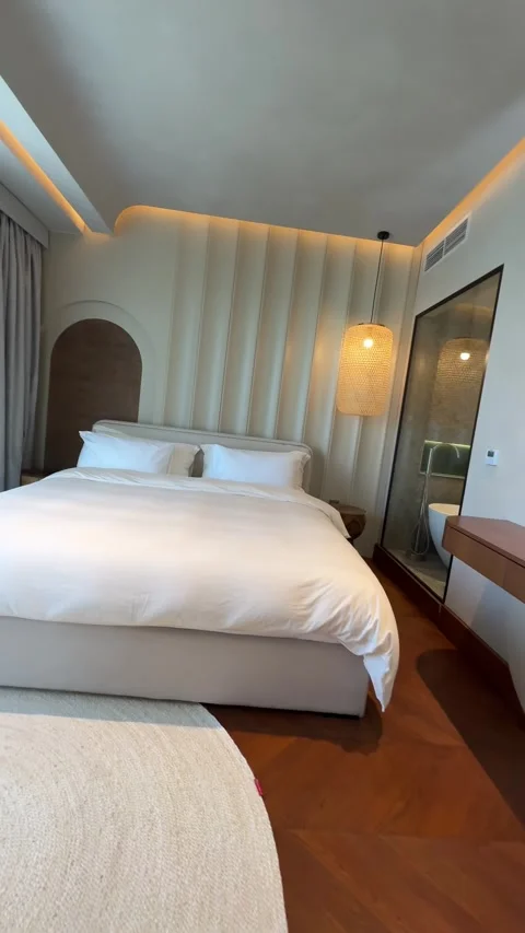 Bedroom in a chic expensive villa in Dubai, illuminated by sunlight Stock Footage 308285567