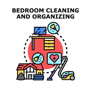 Bedroom cleaning and organizing process vector concept Stock Illustration