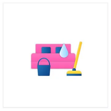Bedroom cleaning flat icon Stock Illustration