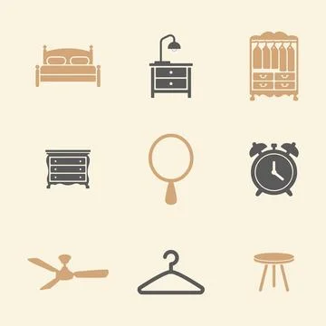 Bedroom Decor Icons Set Stock Illustration