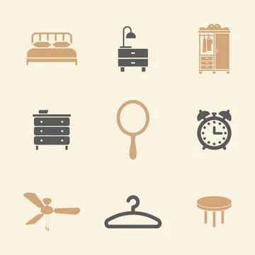 Bedroom Decor Icons Set Stock Illustration