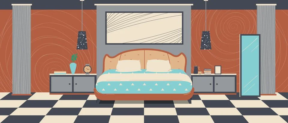 Bedroom design, interior brown theme bed living room. Stock Illustration