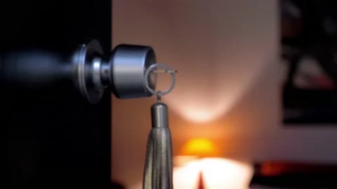 Bedroom door handle opened with its key Stock Footage 219008937