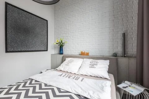 Bedroom with double bed Stock Photos