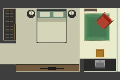 Bedroom in flat style, top view. Ilustración de archivo
