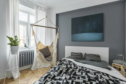 Bedroom with hammock Stock Photos