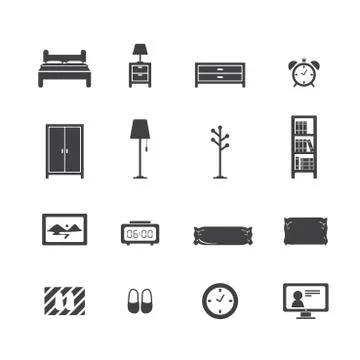 Bedroom icon set Stock Illustration