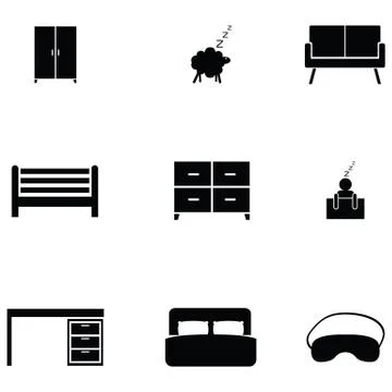 Bedroom icon set Illustrazione stock