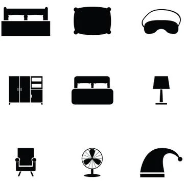 Bedroom icon set Stock Illustration
