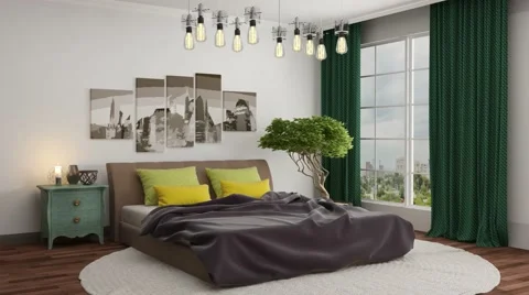 Bedroom interior. 3D Illustration Stock Footage 63247486
