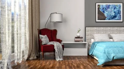 Bedroom interior. 3d illustration Stock Illustration