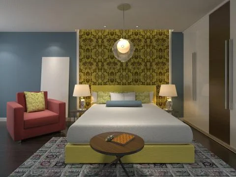 Bedroom Interior 3D Illustration Stockillustratie