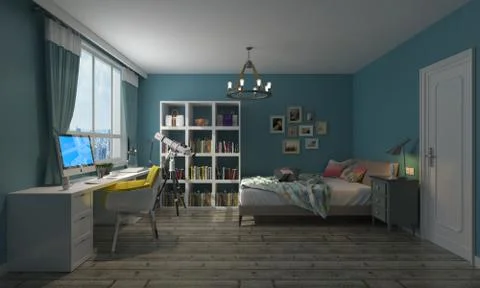 Bedroom Interior 3D Illustration Stockillustratie