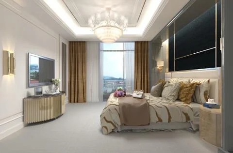 Bedroom Interior 3D Illustration Stock Illustration
