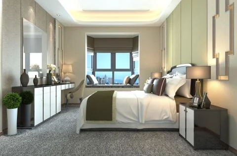 Bedroom Interior 3D Illustration Stock-Illustration