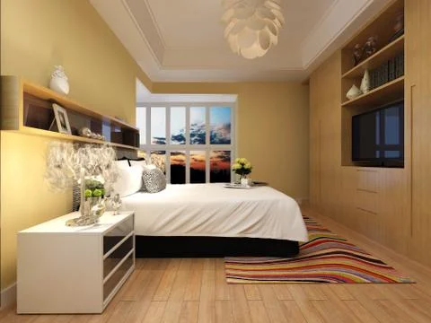 Bedroom Interior 3D Illustration Stockillustratie