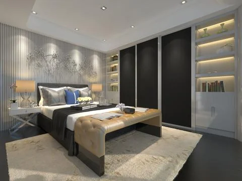 Bedroom Interior 3D Illustration Stock-Illustration