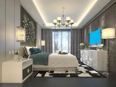 Bedroom Interior 3D Illustration Stock-Illustration
