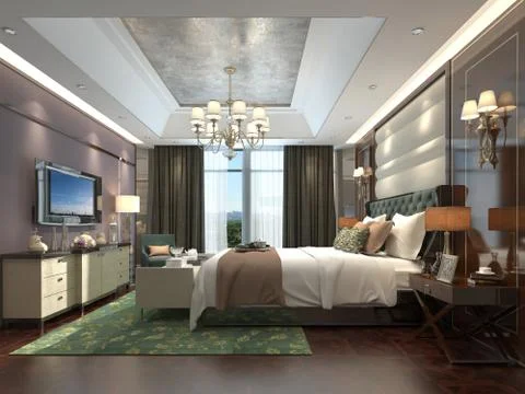 Bedroom Interior 3D Illustration Stock Illustration